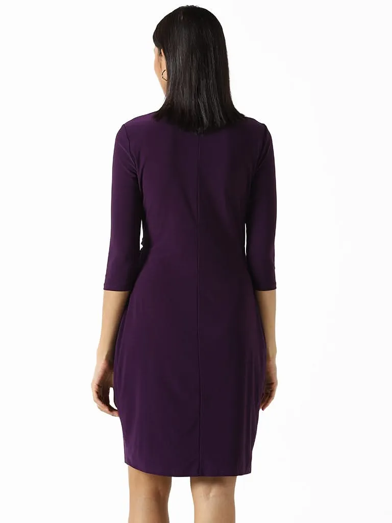 Wardrobe Solid Dark Purple Overlay Dress