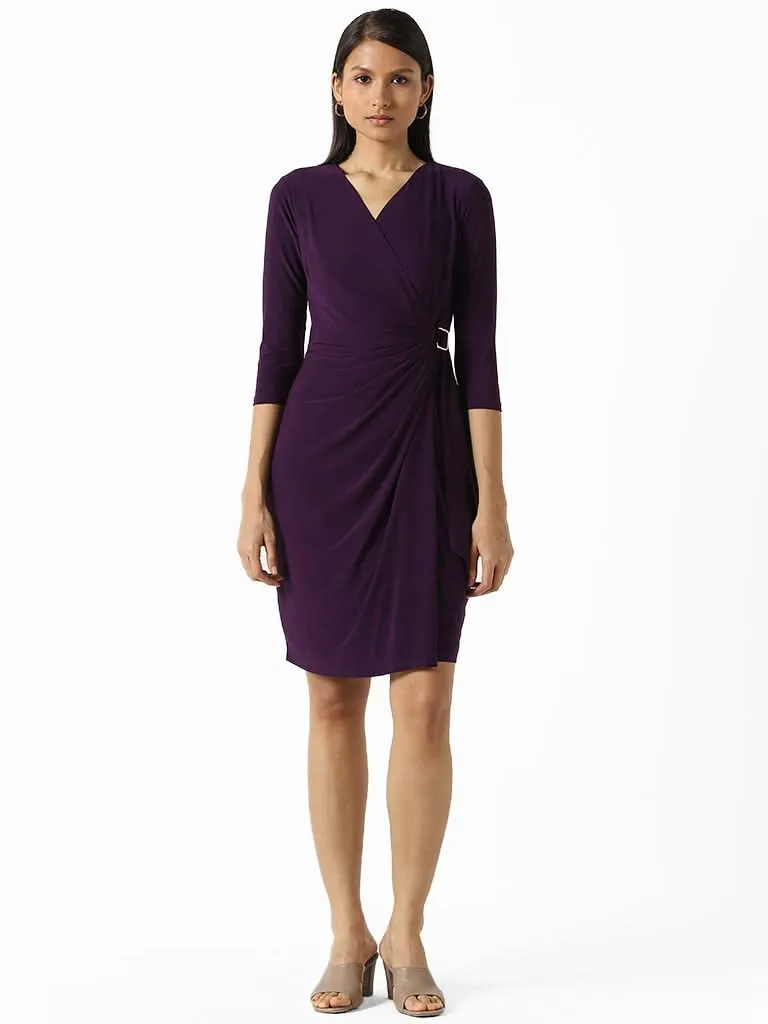 Wardrobe Solid Dark Purple Overlay Dress