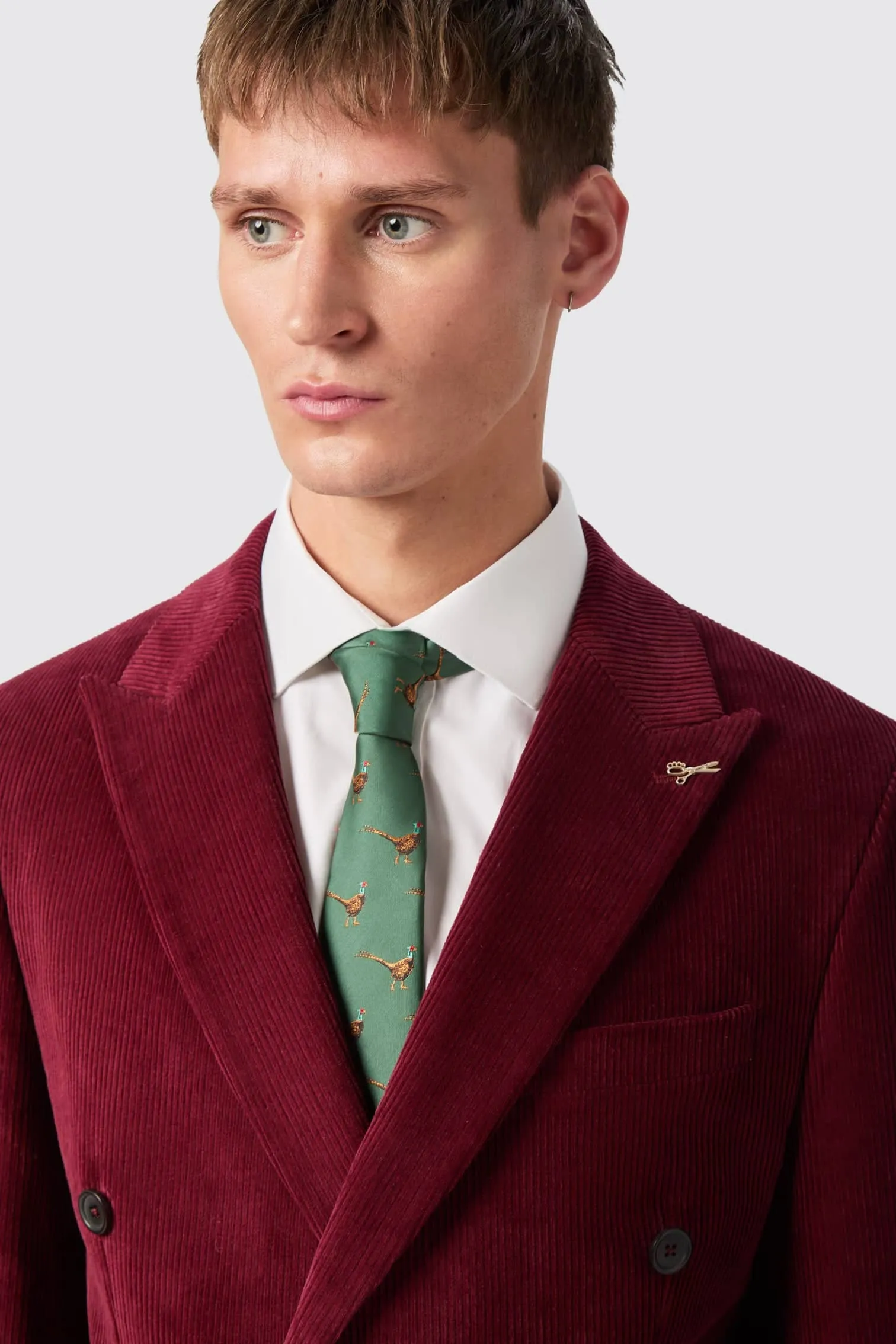 Waugh Slim Fit Burgundy Corduroy Double Breasted Suit