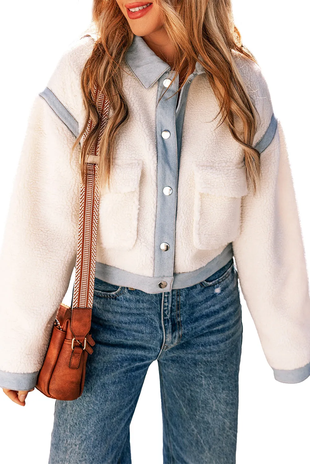 White Contrast Trim Buttoned Sherpa Jacket: For When You Want to Look Hotter Than Your Messy Life