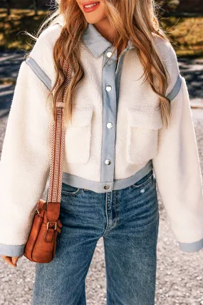 White Contrast Trim Buttoned Sherpa Jacket: For When You Want to Look Hotter Than Your Messy Life