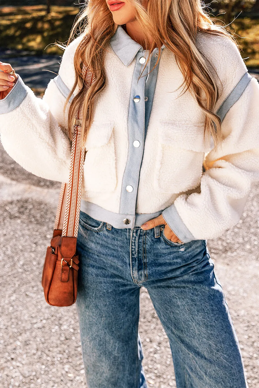 White Contrast Trim Buttoned Sherpa Jacket: For When You Want to Look Hotter Than Your Messy Life