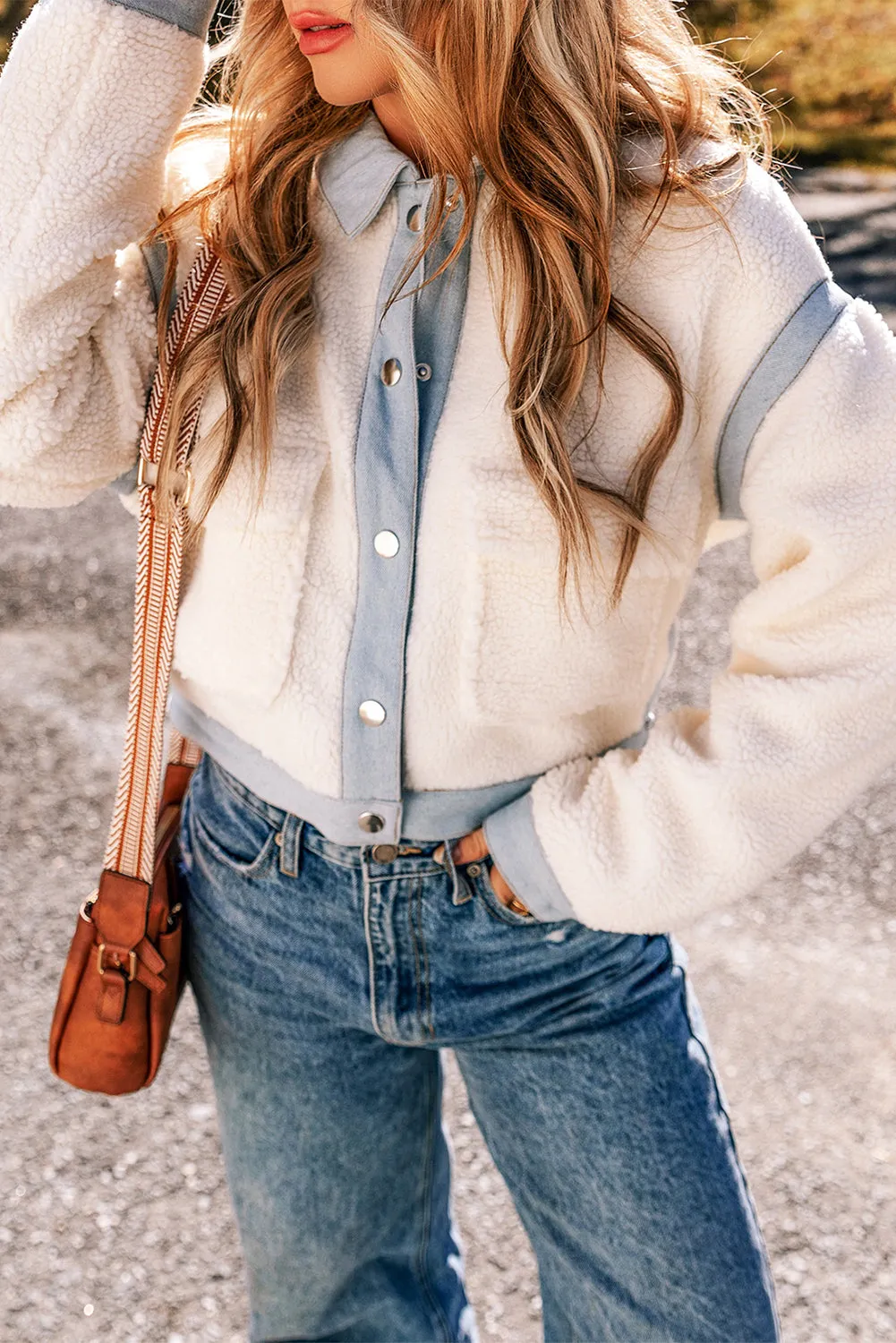 White Contrast Trim Buttoned Sherpa Jacket: For When You Want to Look Hotter Than Your Messy Life