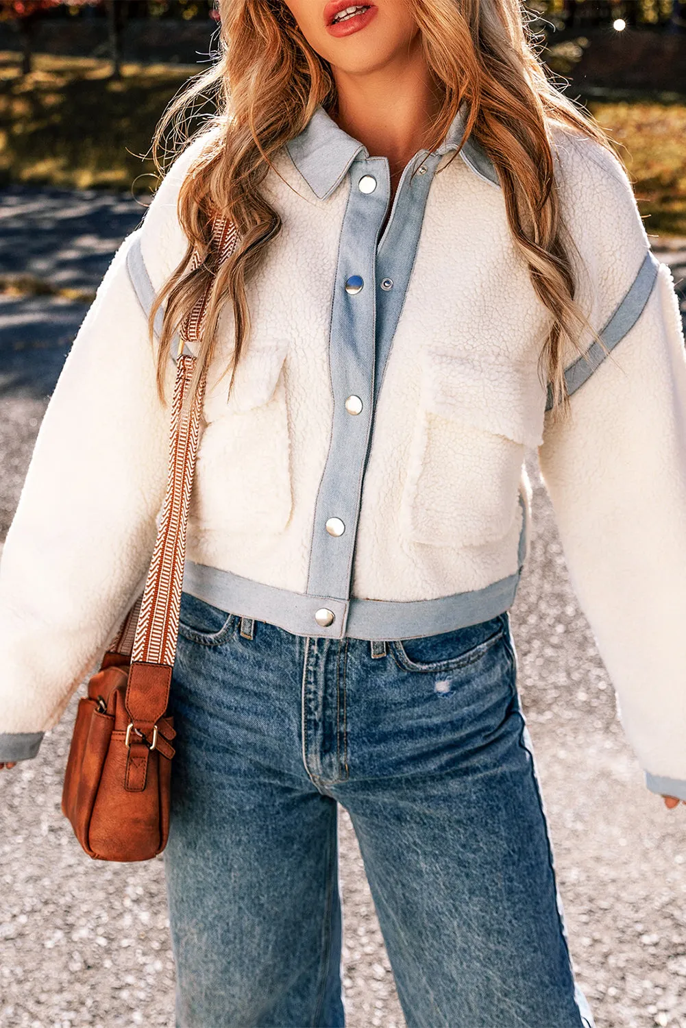 White Contrast Trim Buttoned Sherpa Jacket: For When You Want to Look Hotter Than Your Messy Life