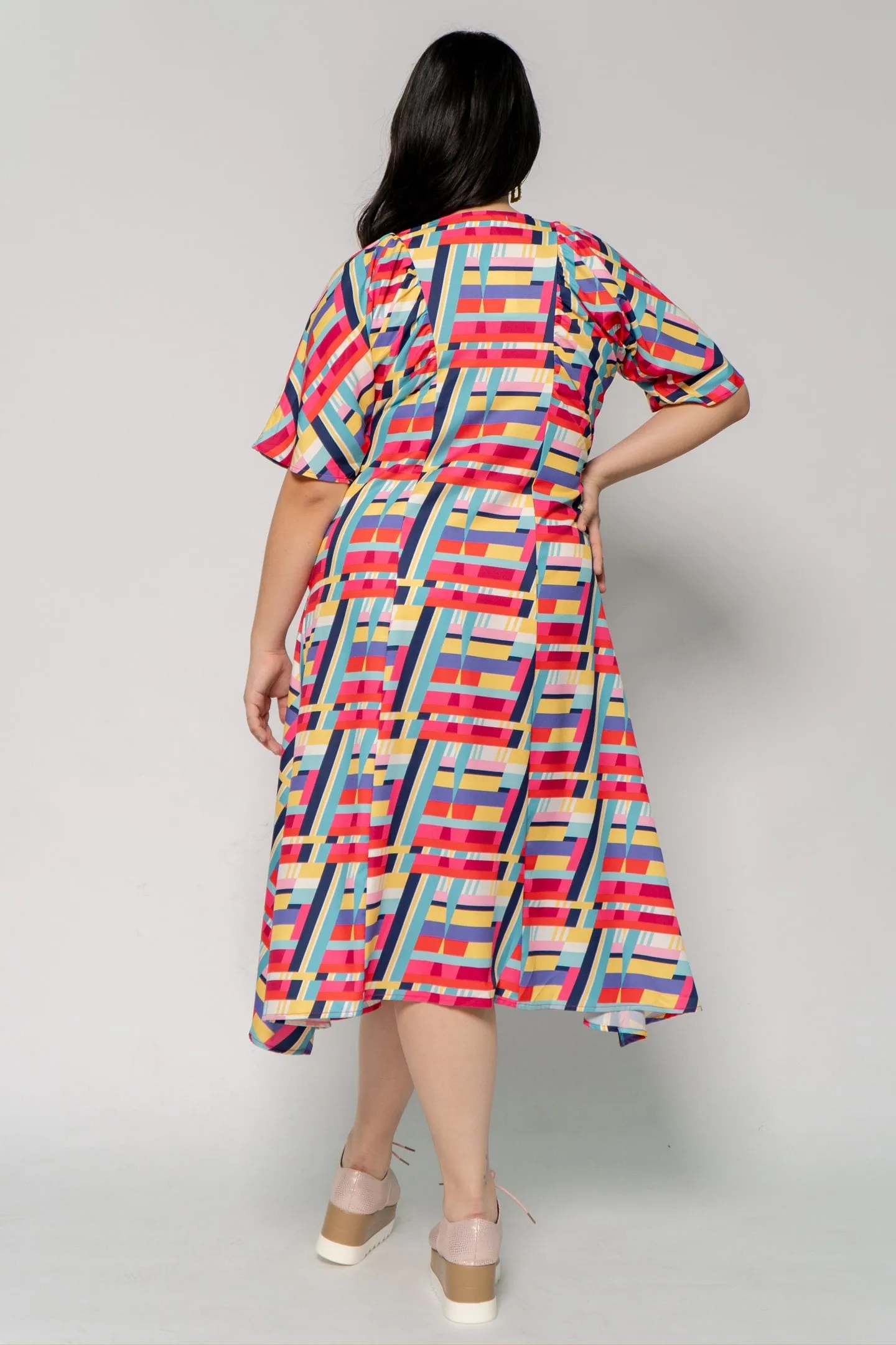 Whitney V Dress in Rainbow Geometric