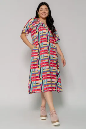 Whitney V Dress in Rainbow Geometric