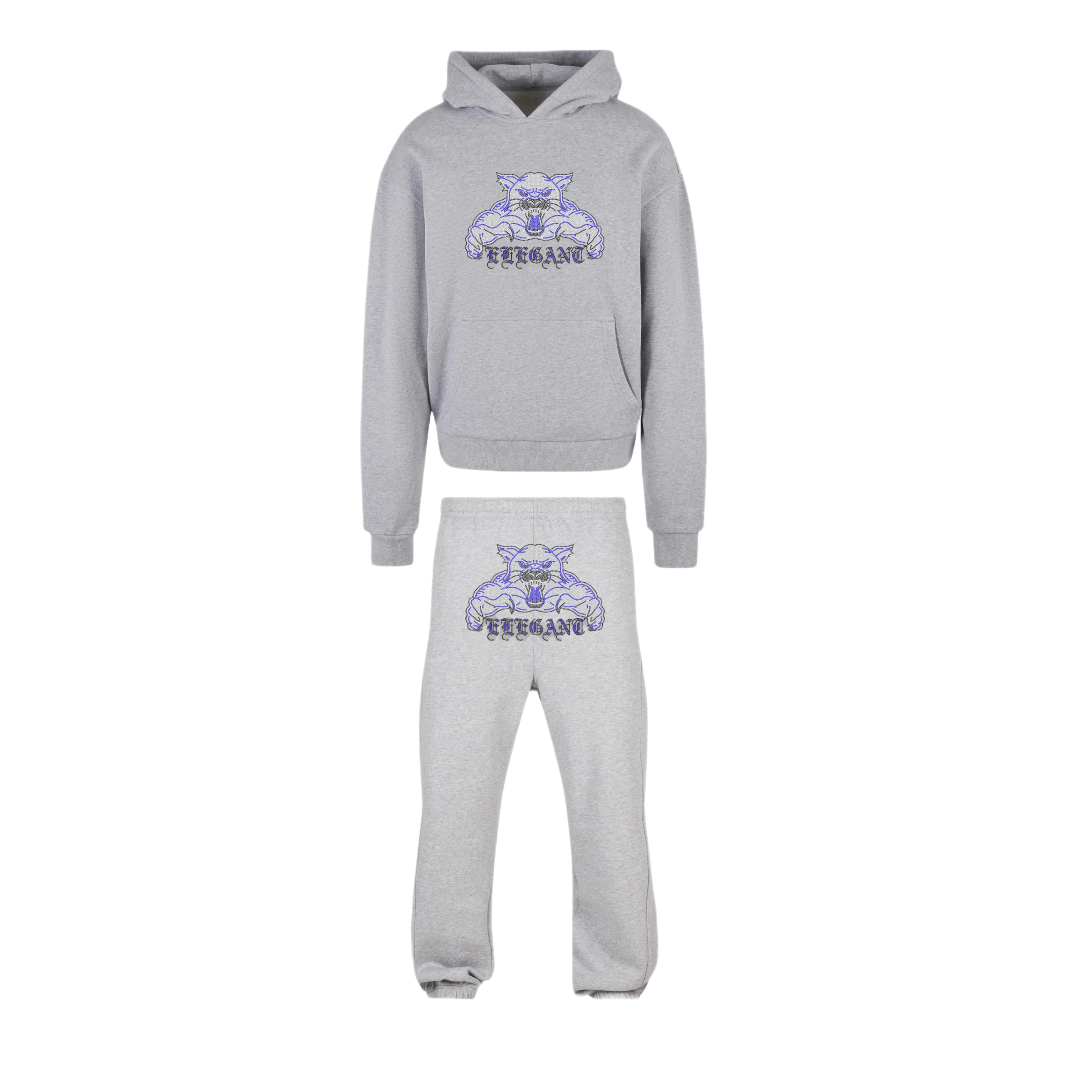 WHOSPANTHER RHINESTONE TRACKSUIT GREY