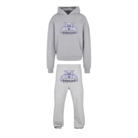 WHOSPANTHER RHINESTONE TRACKSUIT GREY