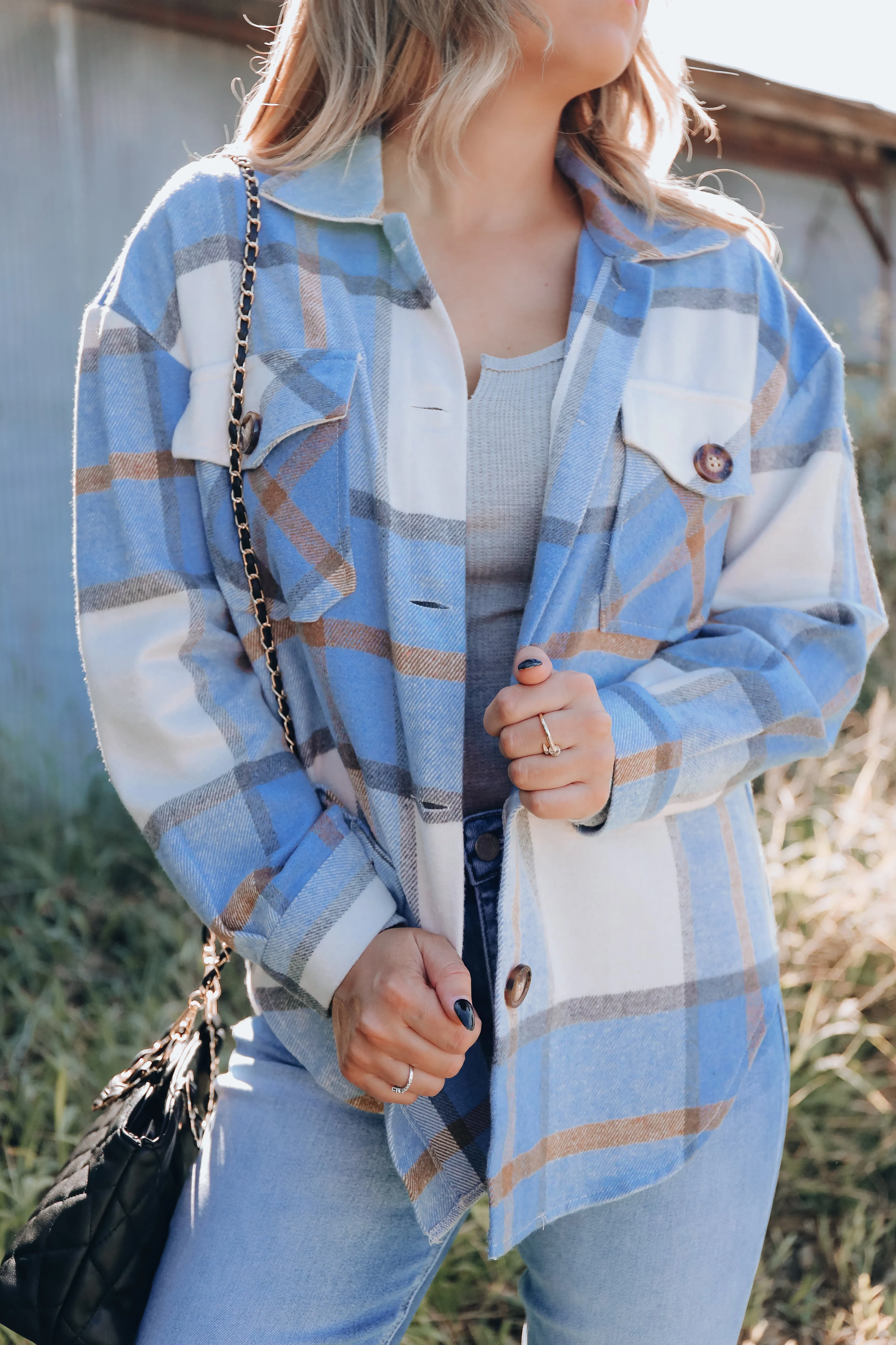 Wild Oak Plaid Shacket - Blue