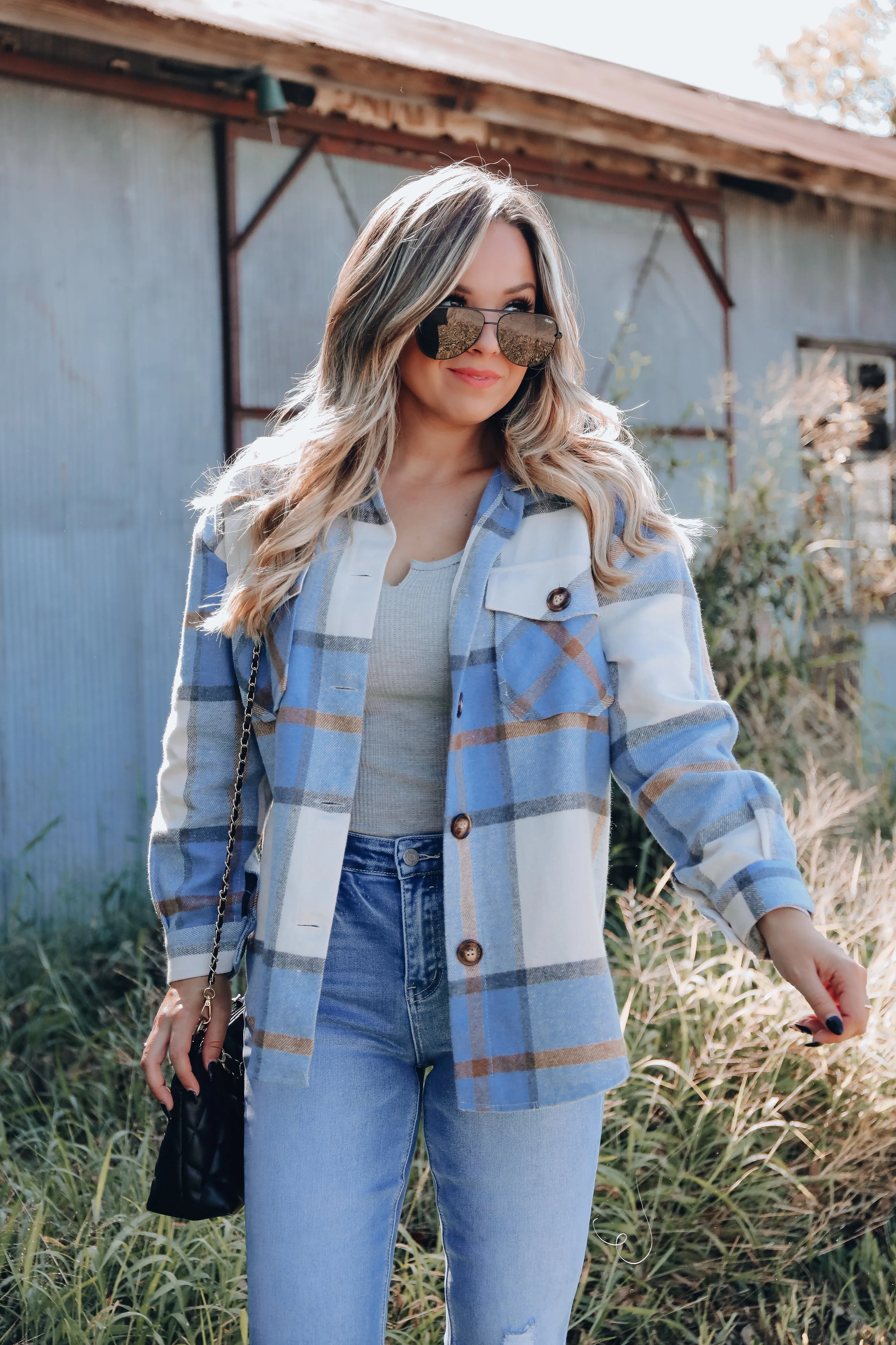 Wild Oak Plaid Shacket - Blue