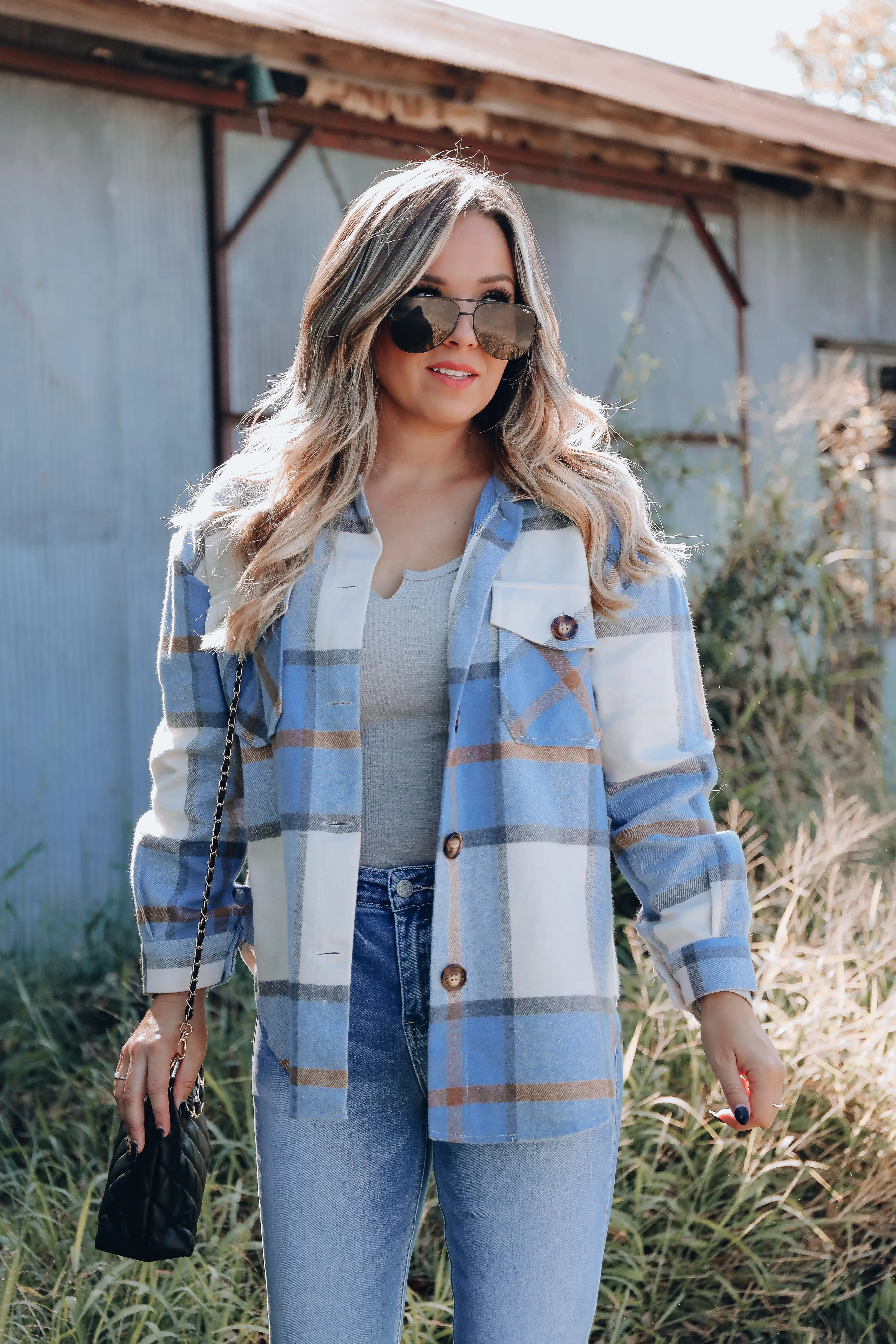 Wild Oak Plaid Shacket - Blue