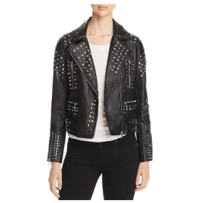 Women Lambskin Leather Stud Pin Biker Jacket