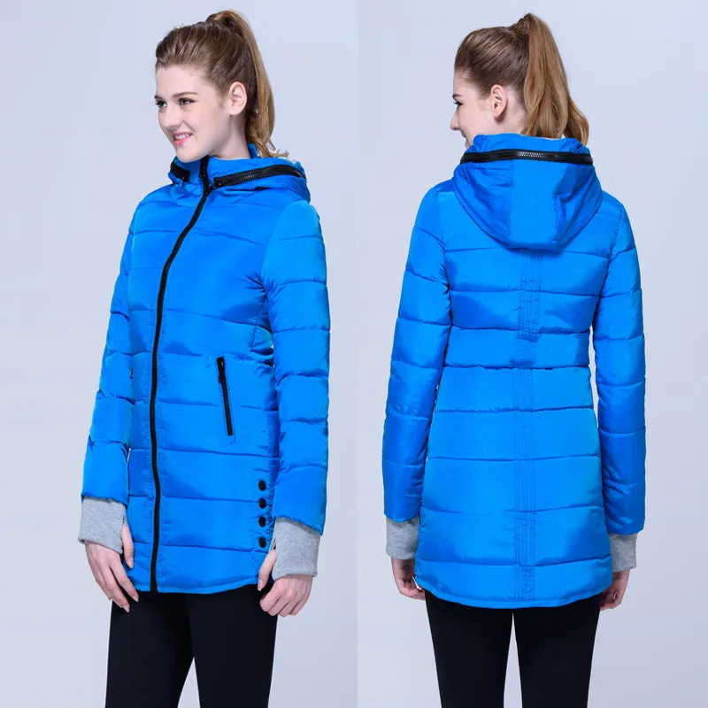 Women warm bubble high neck hoodie winter jacket