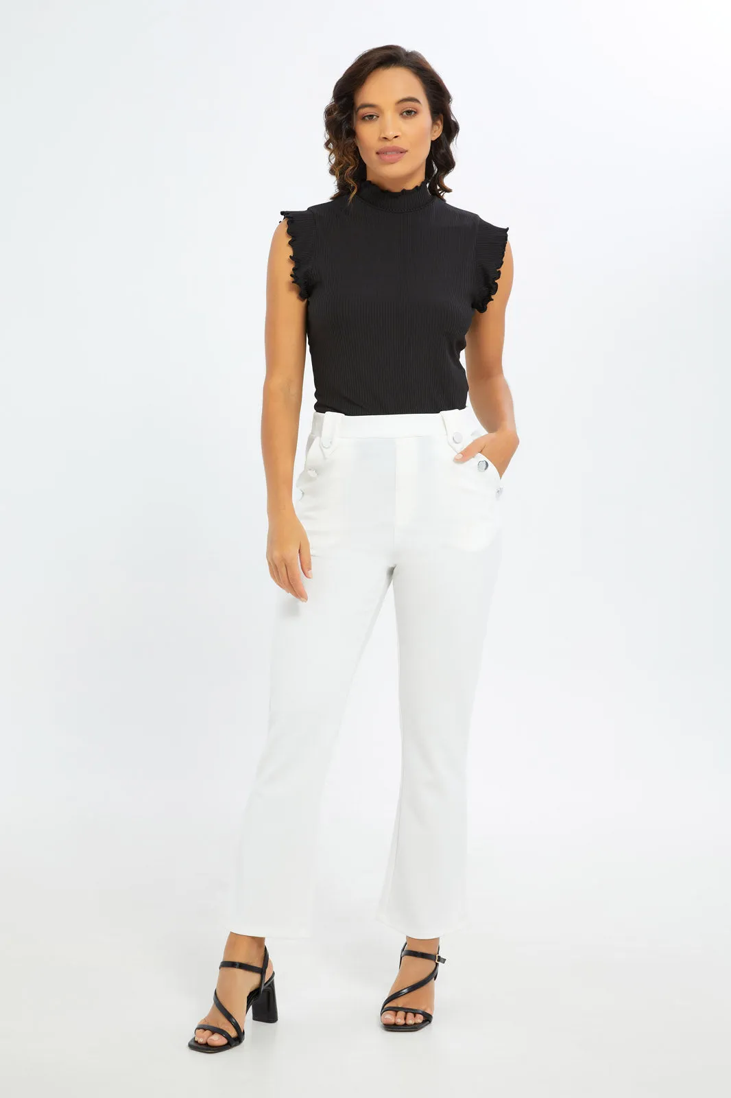 Women White Straight Trouser