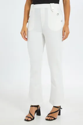 Women White Straight Trouser