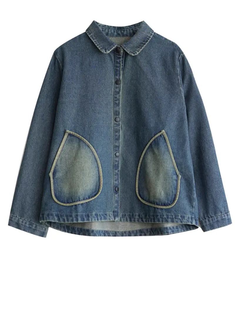 Women's Beautiful Side Pockets Denim Coat