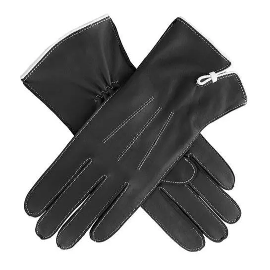 Women's Three-Point Leather Gloves with Contrasting Stitching