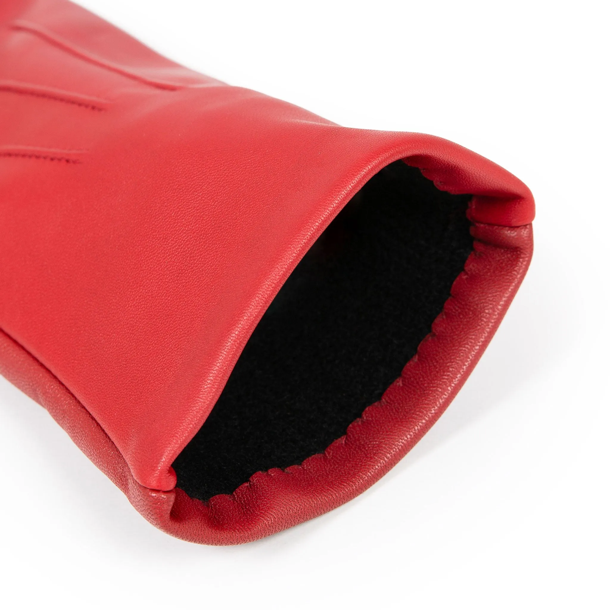 Women’s Touchscreen Three-Point Cashmere-Lined Leather Gloves