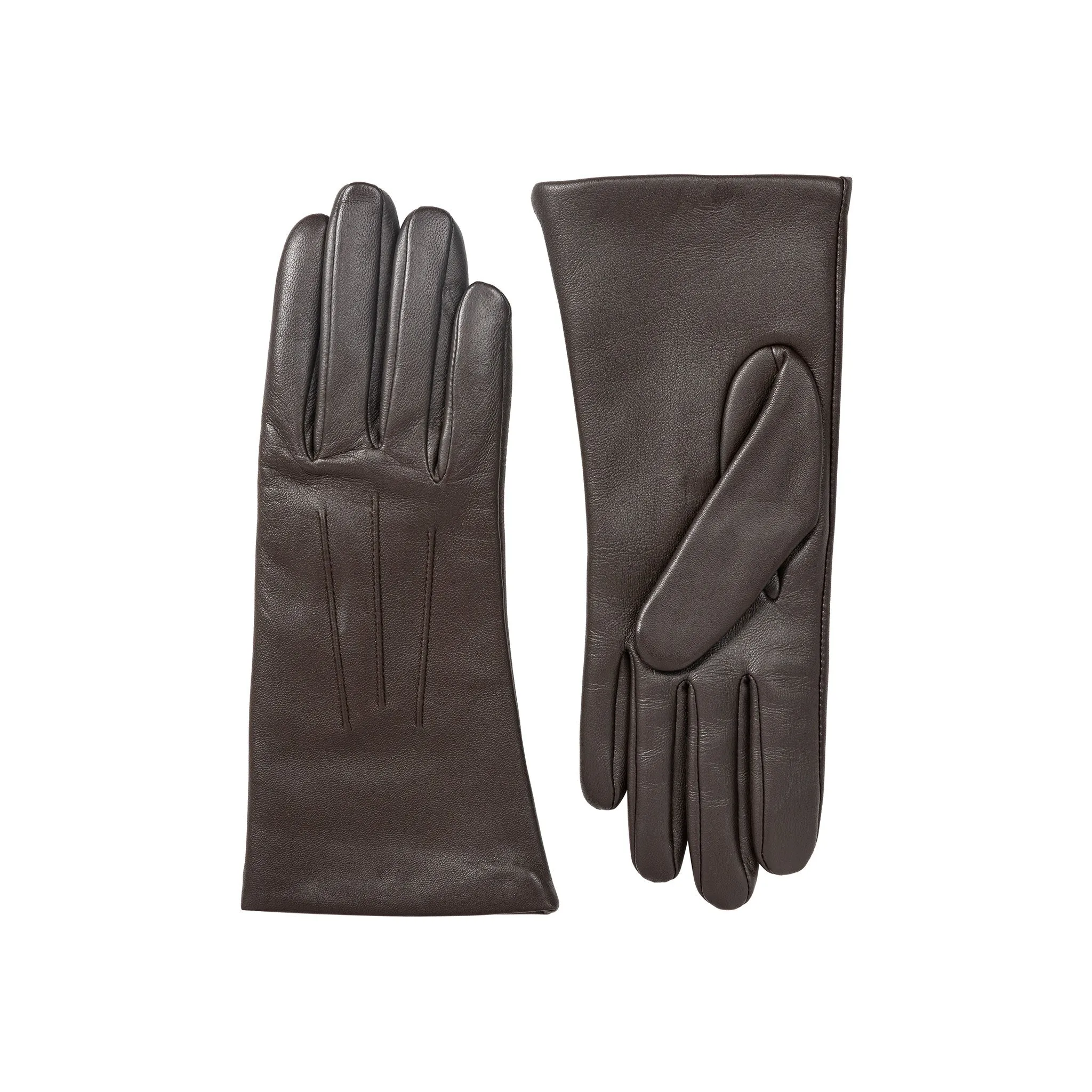 Women’s Touchscreen Three-Point Cashmere-Lined Leather Gloves