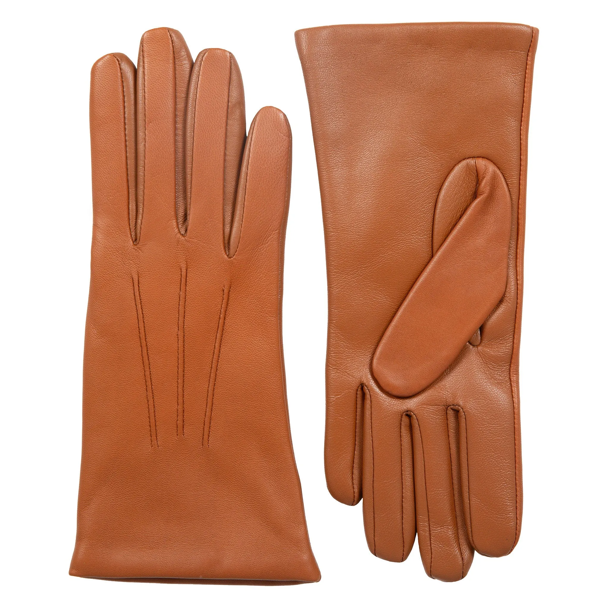 Women’s Touchscreen Three-Point Cashmere-Lined Leather Gloves