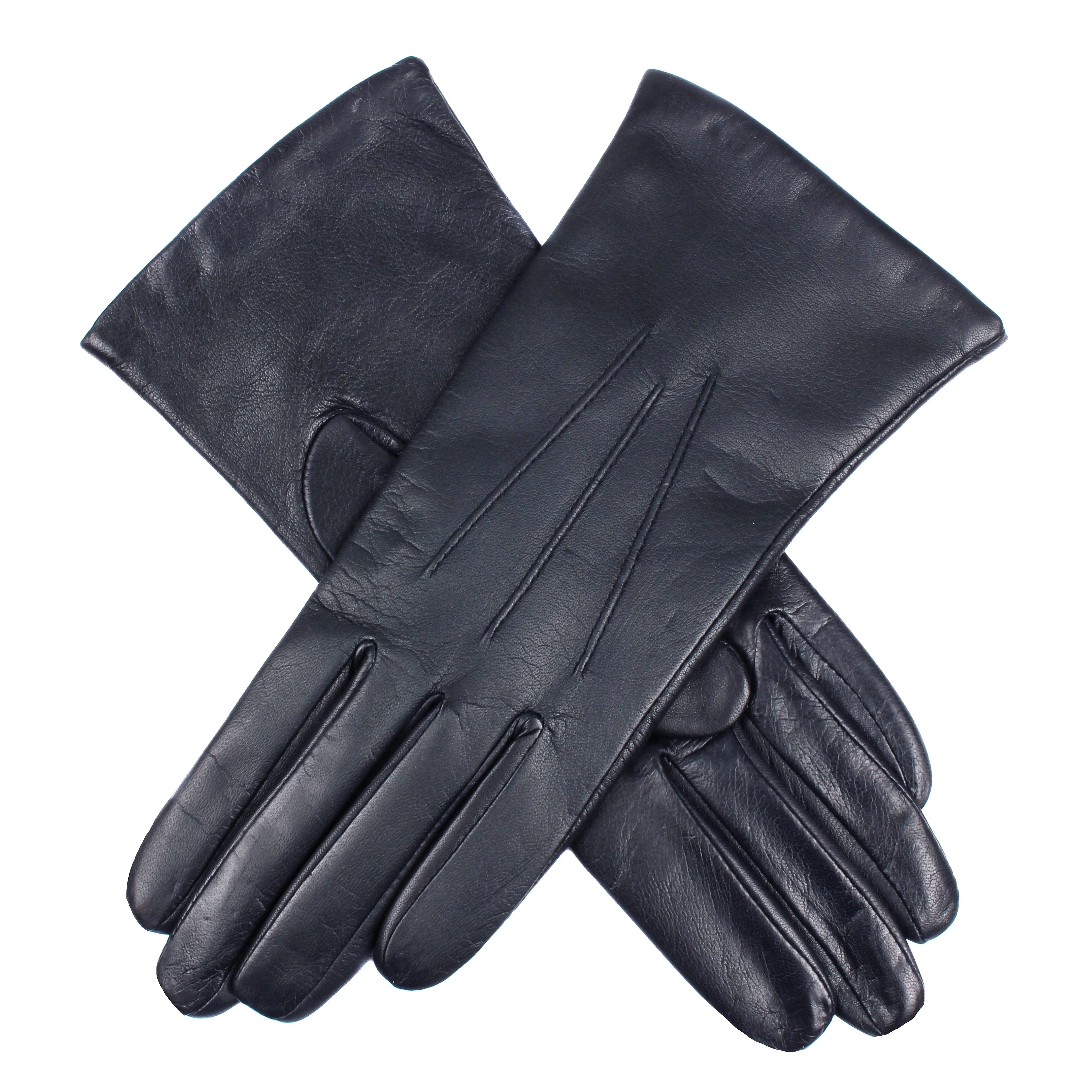 Women’s Touchscreen Three-Point Cashmere-Lined Leather Gloves