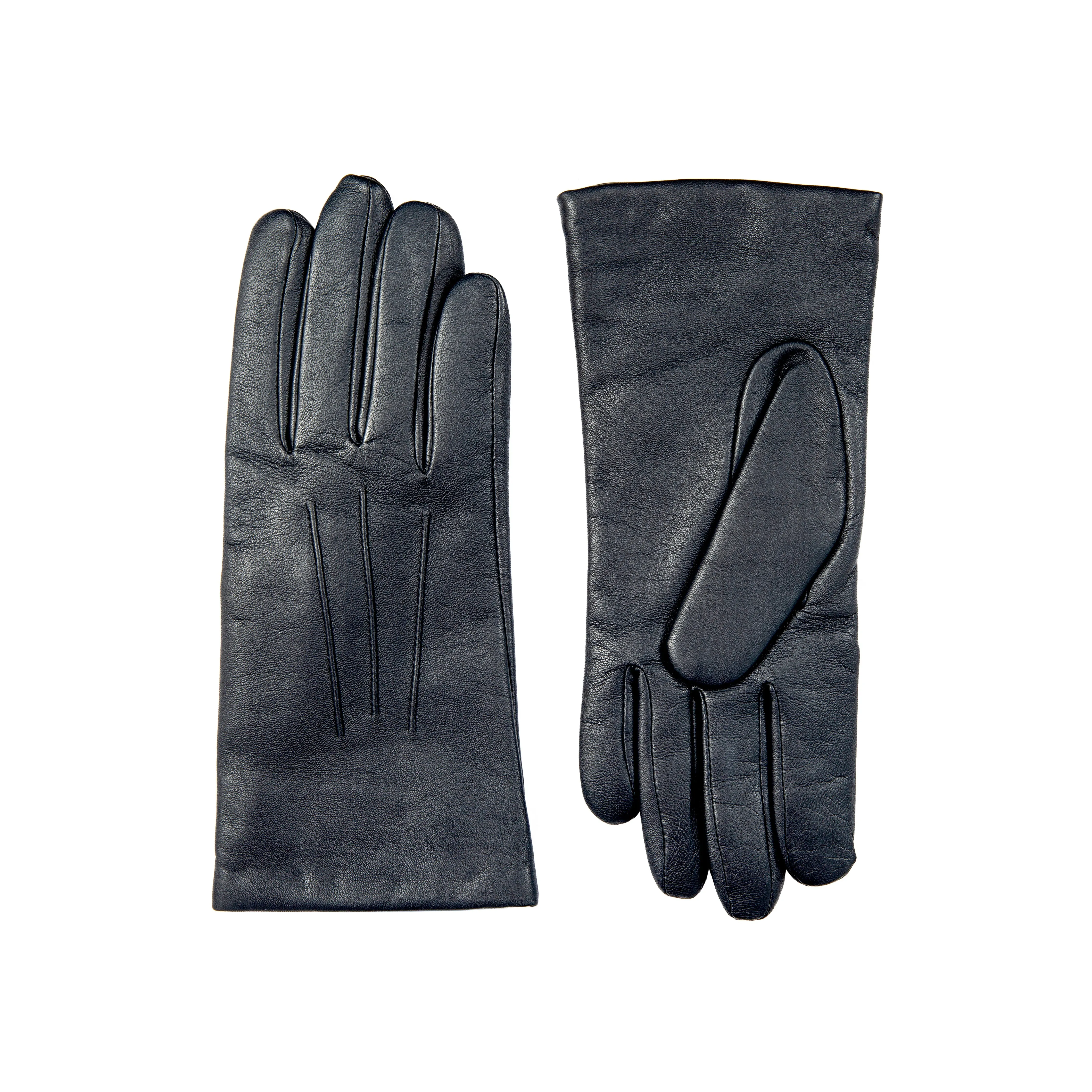 Women’s Touchscreen Three-Point Cashmere-Lined Leather Gloves