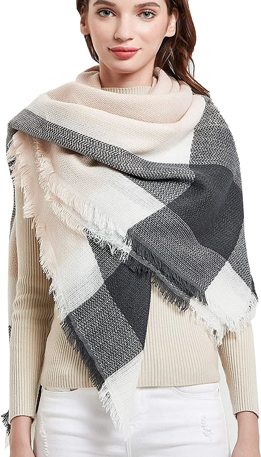 Women's Warm Blanket Style Plaid Scarf