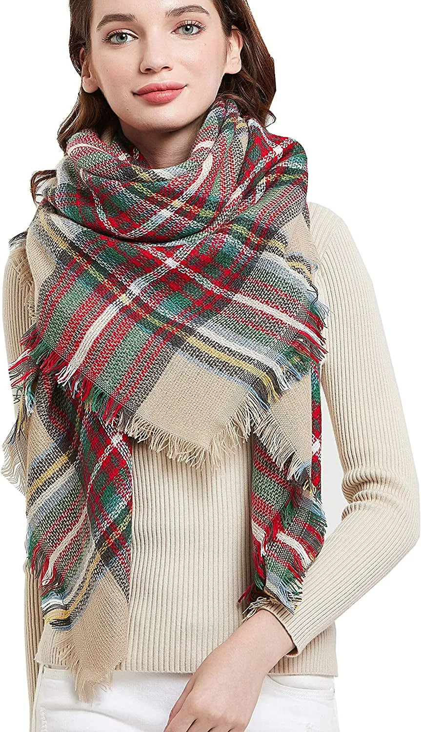 Women's Warm Blanket Style Plaid Scarf