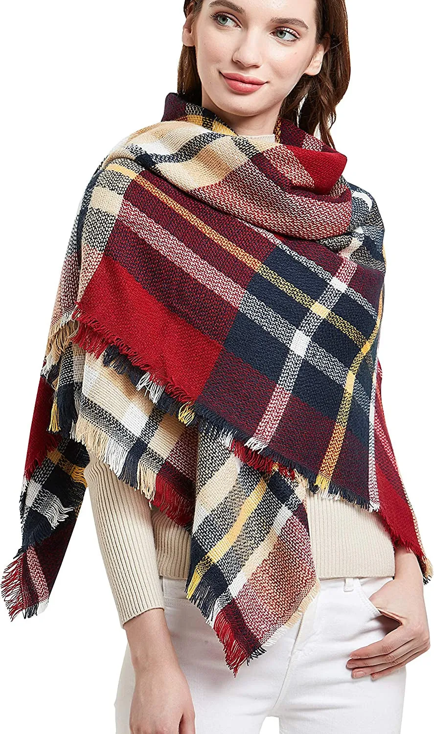 Women's Warm Blanket Style Plaid Scarf