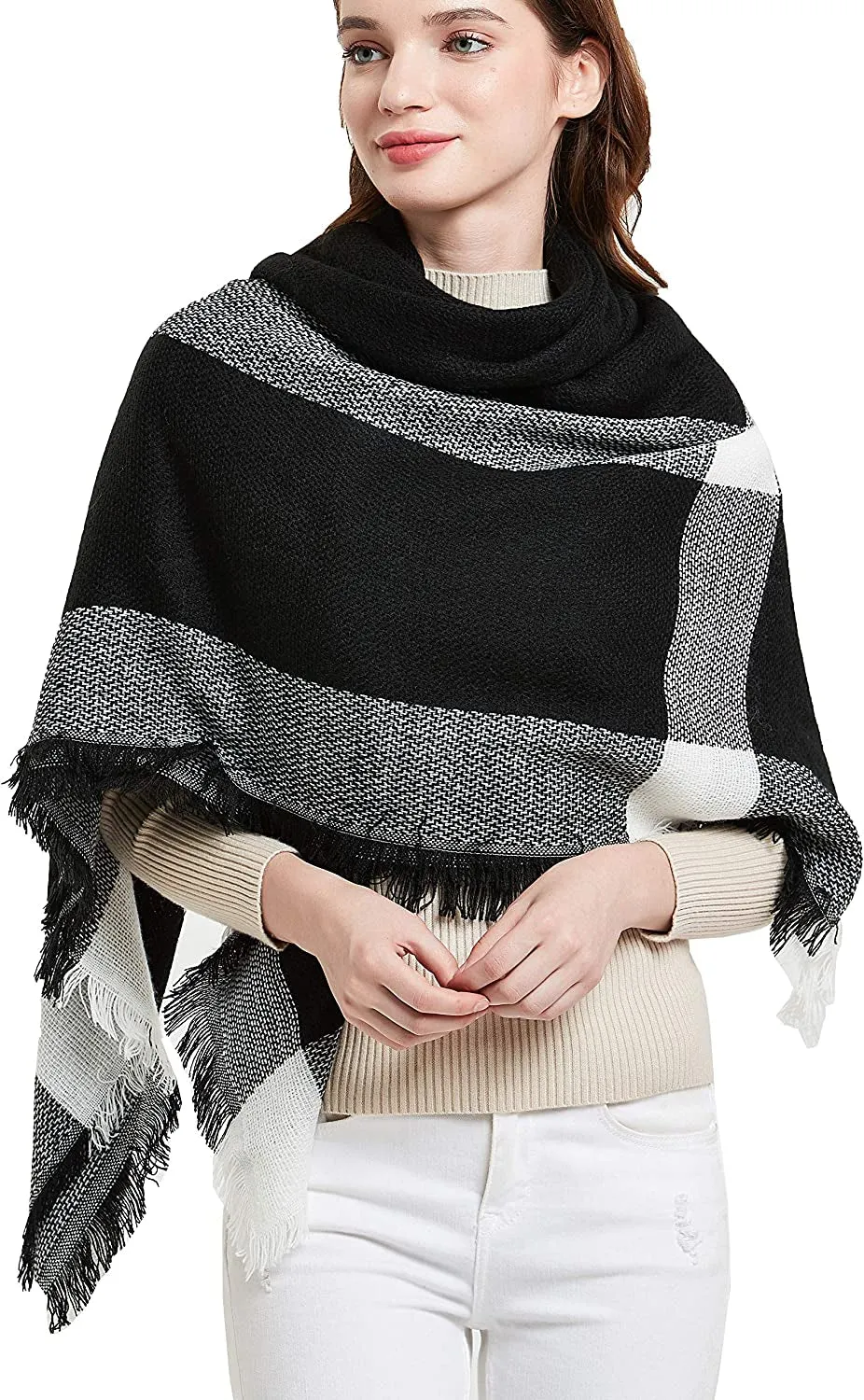 Women's Warm Blanket Style Plaid Scarf