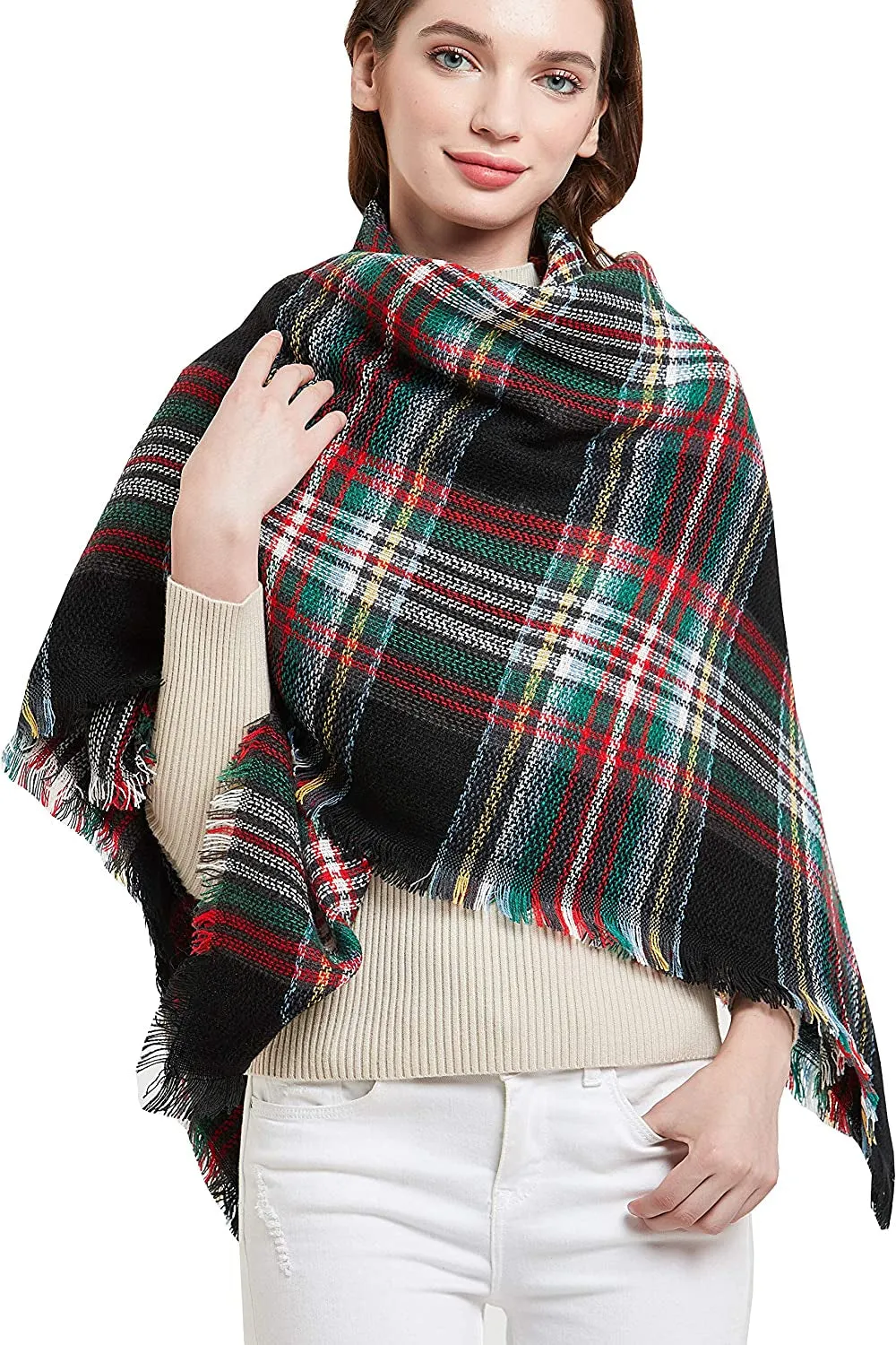 Women's Warm Blanket Style Plaid Scarf