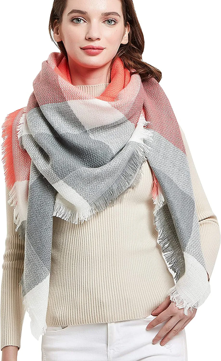 Women's Warm Blanket Style Plaid Scarf