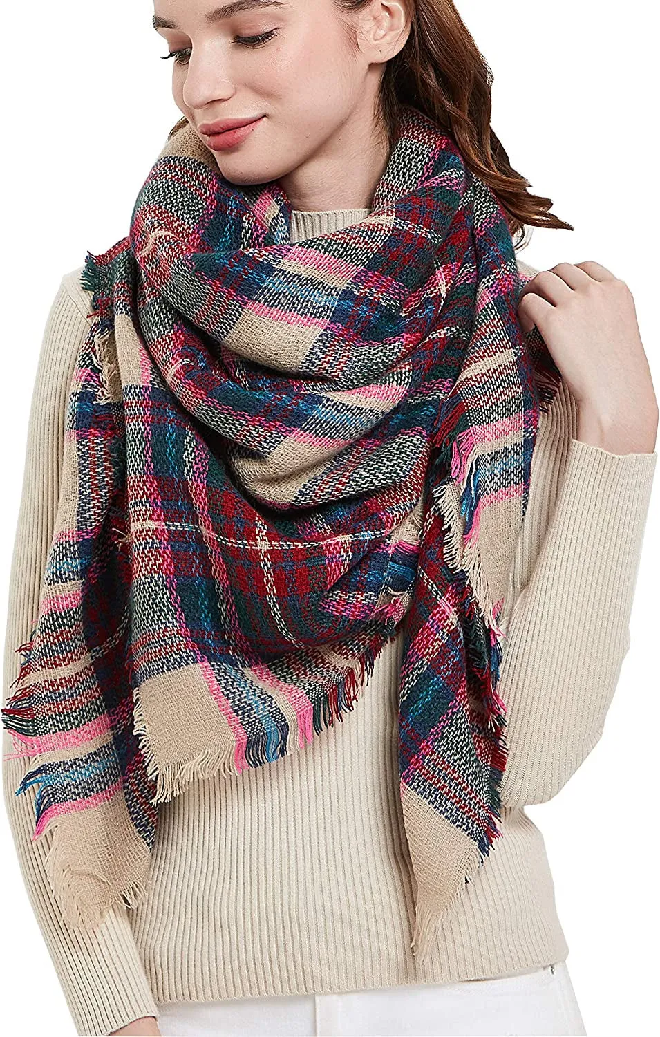 Women's Warm Blanket Style Plaid Scarf