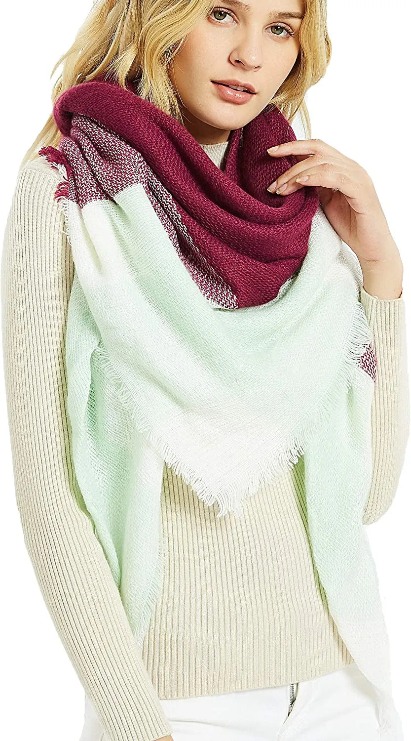 Women's Warm Blanket Style Plaid Scarf