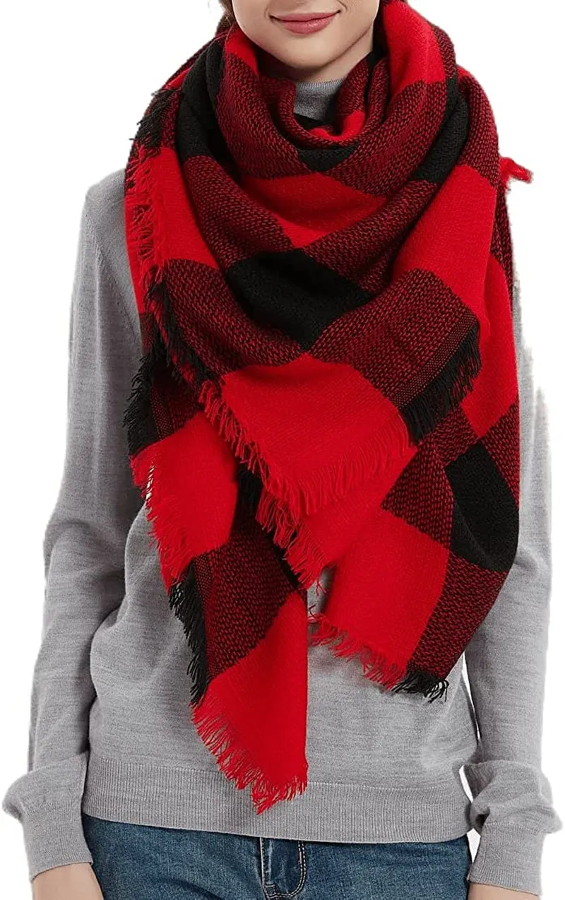 Women's Warm Blanket Style Plaid Scarf