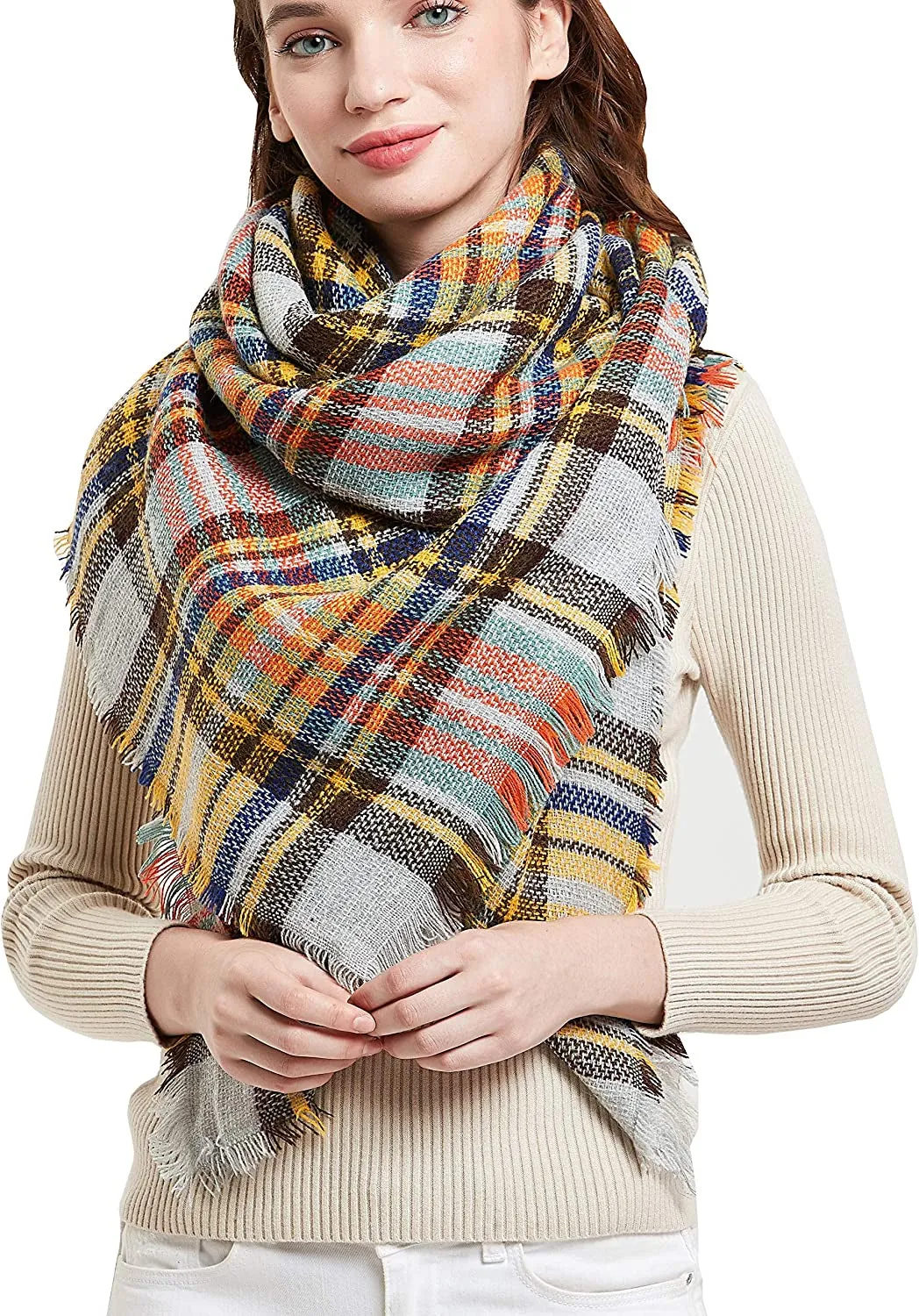 Women's Warm Blanket Style Plaid Scarf