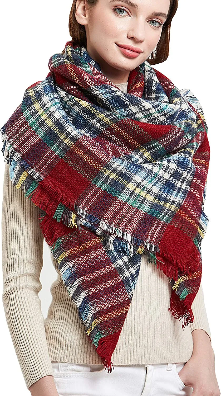 Women's Warm Blanket Style Plaid Scarf