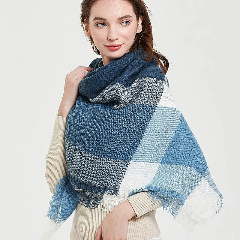 Women's Warm Blanket Style Plaid Scarf