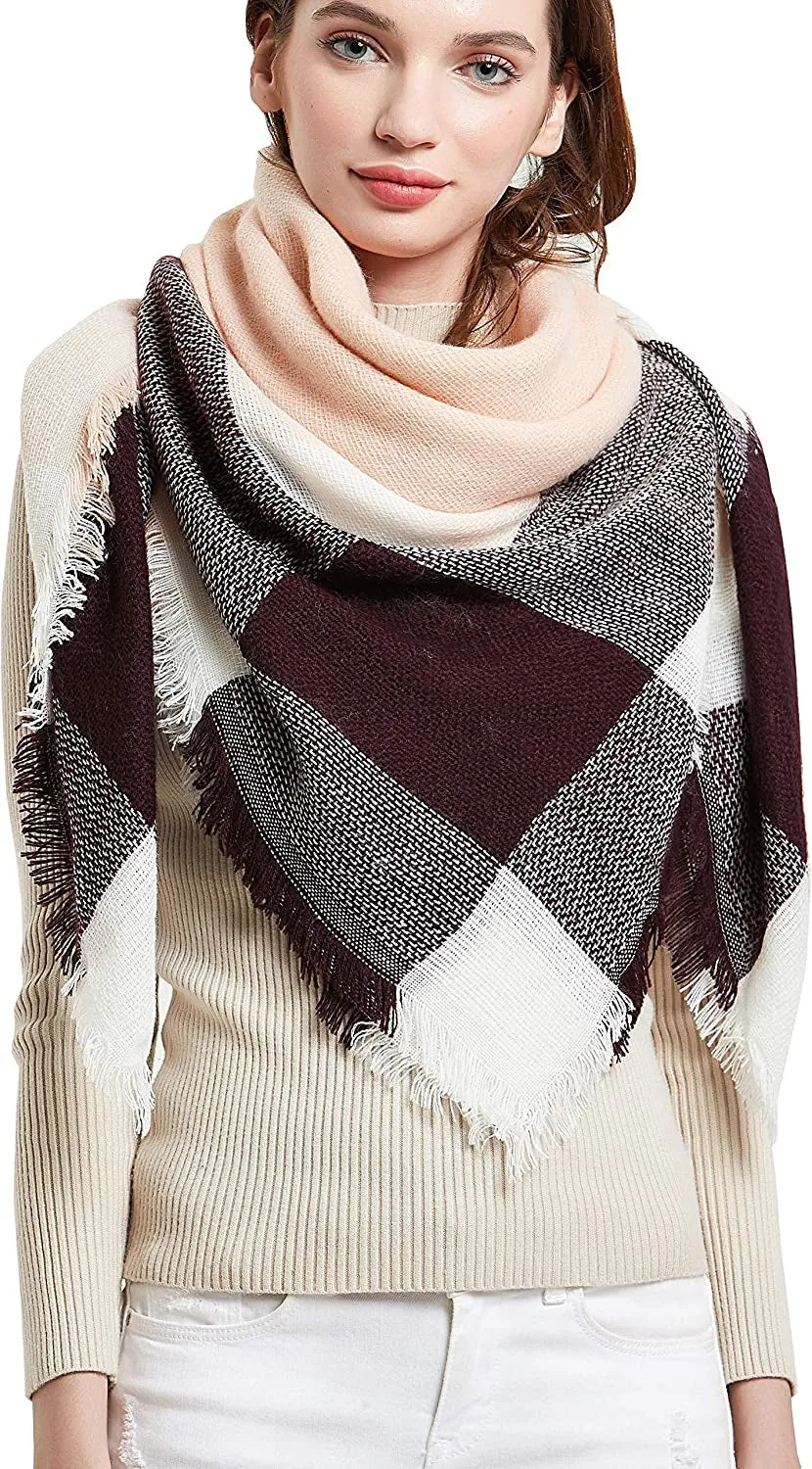 Women's Warm Blanket Style Plaid Scarf