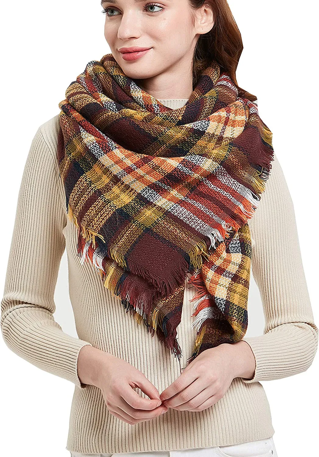 Women's Warm Blanket Style Plaid Scarf