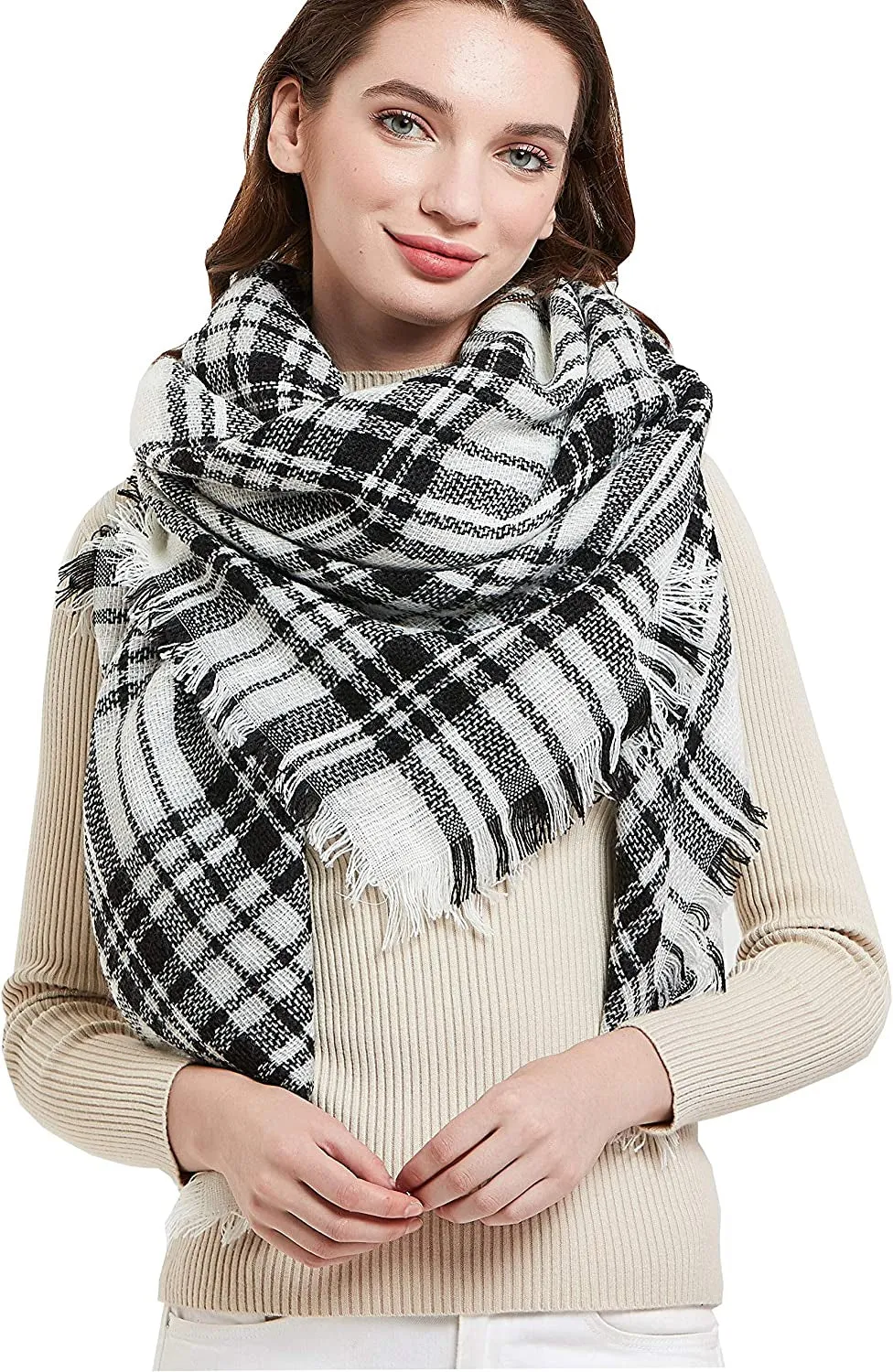 Women's Warm Blanket Style Plaid Scarf