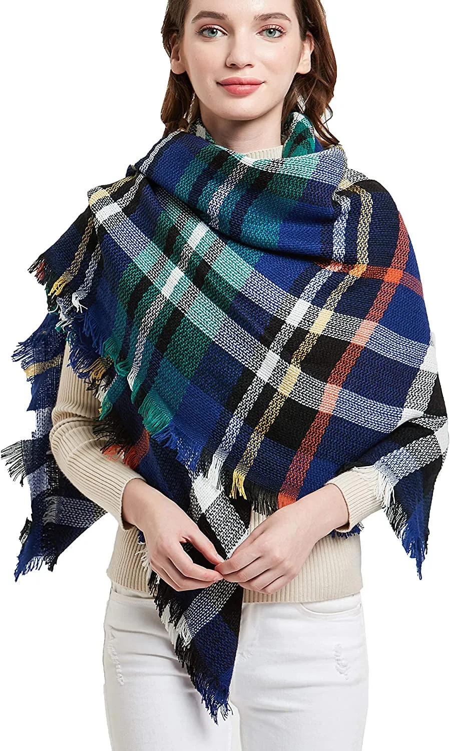 Women's Warm Blanket Style Plaid Scarf