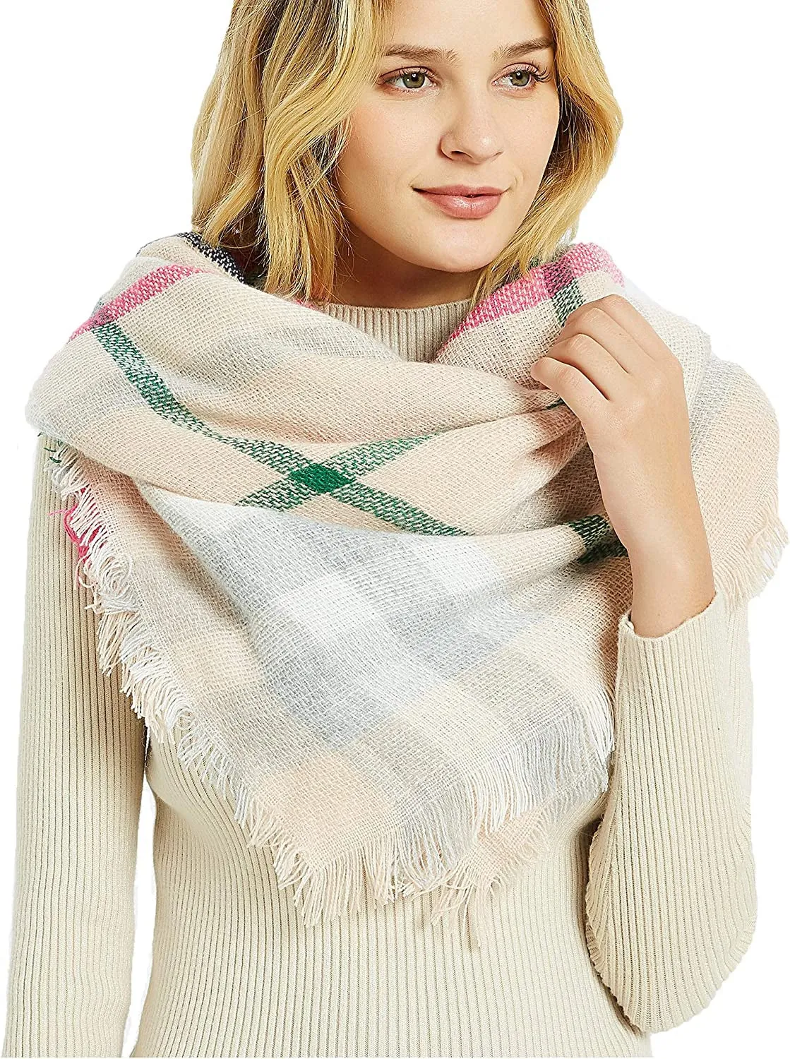 Women's Warm Blanket Style Plaid Scarf