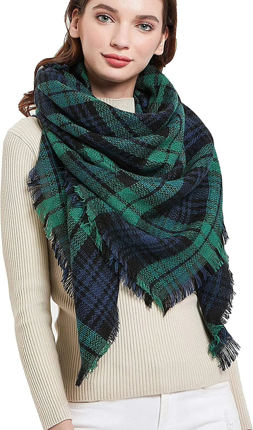 Women's Warm Blanket Style Plaid Scarf