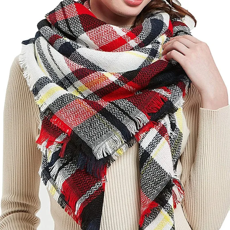 Women's Warm Blanket Style Plaid Scarf