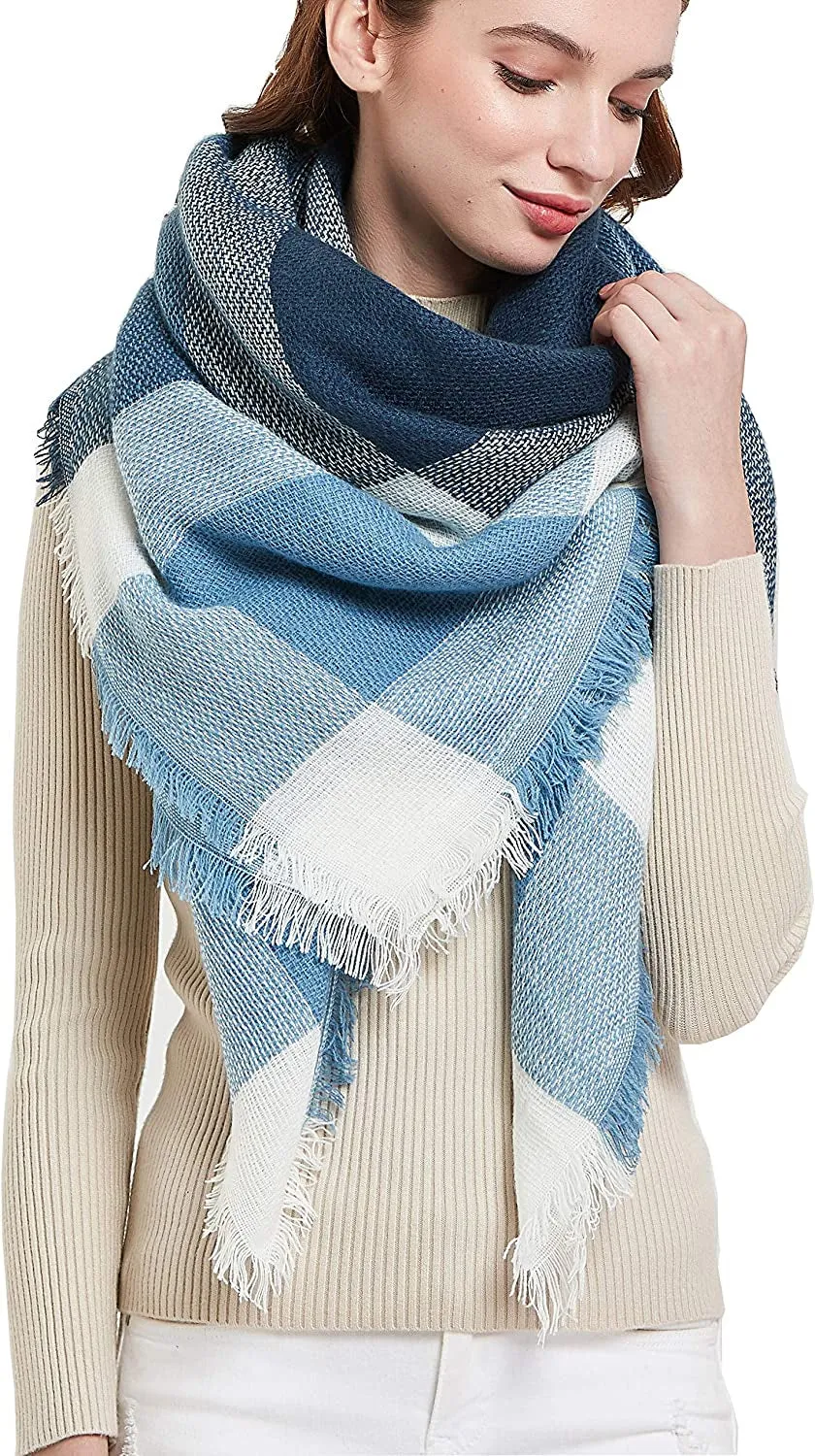 Women's Warm Blanket Style Plaid Scarf