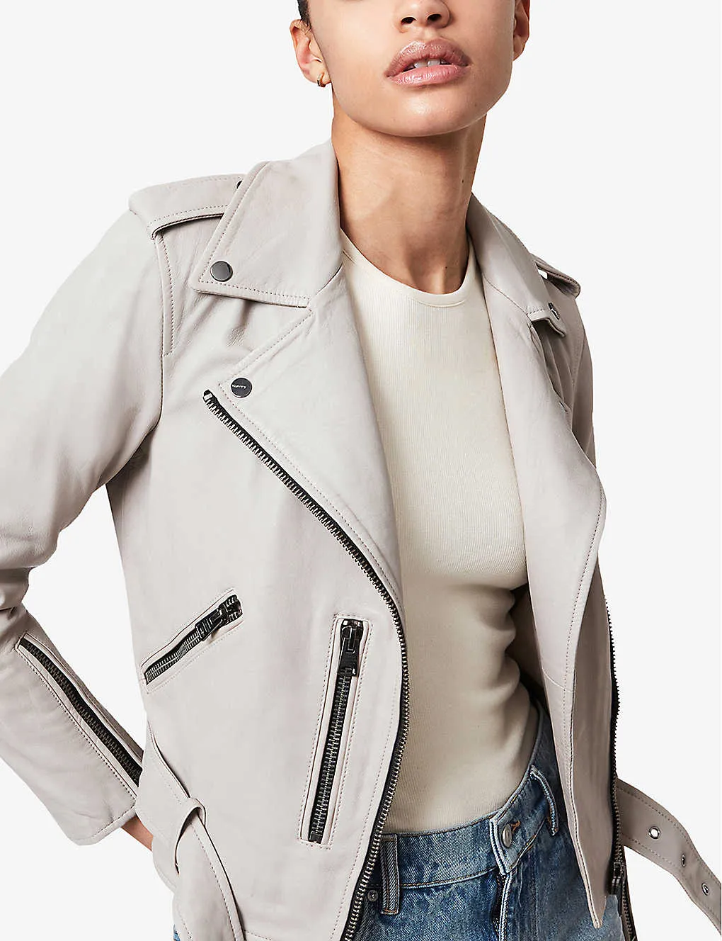 Women’s White Leather Biker Jacket