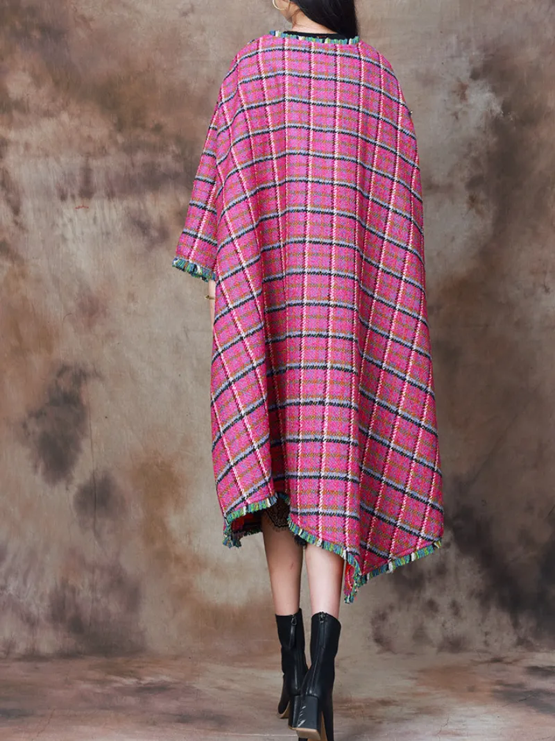 Women's Winter Wear Plaid Woolen Button-Up Coat