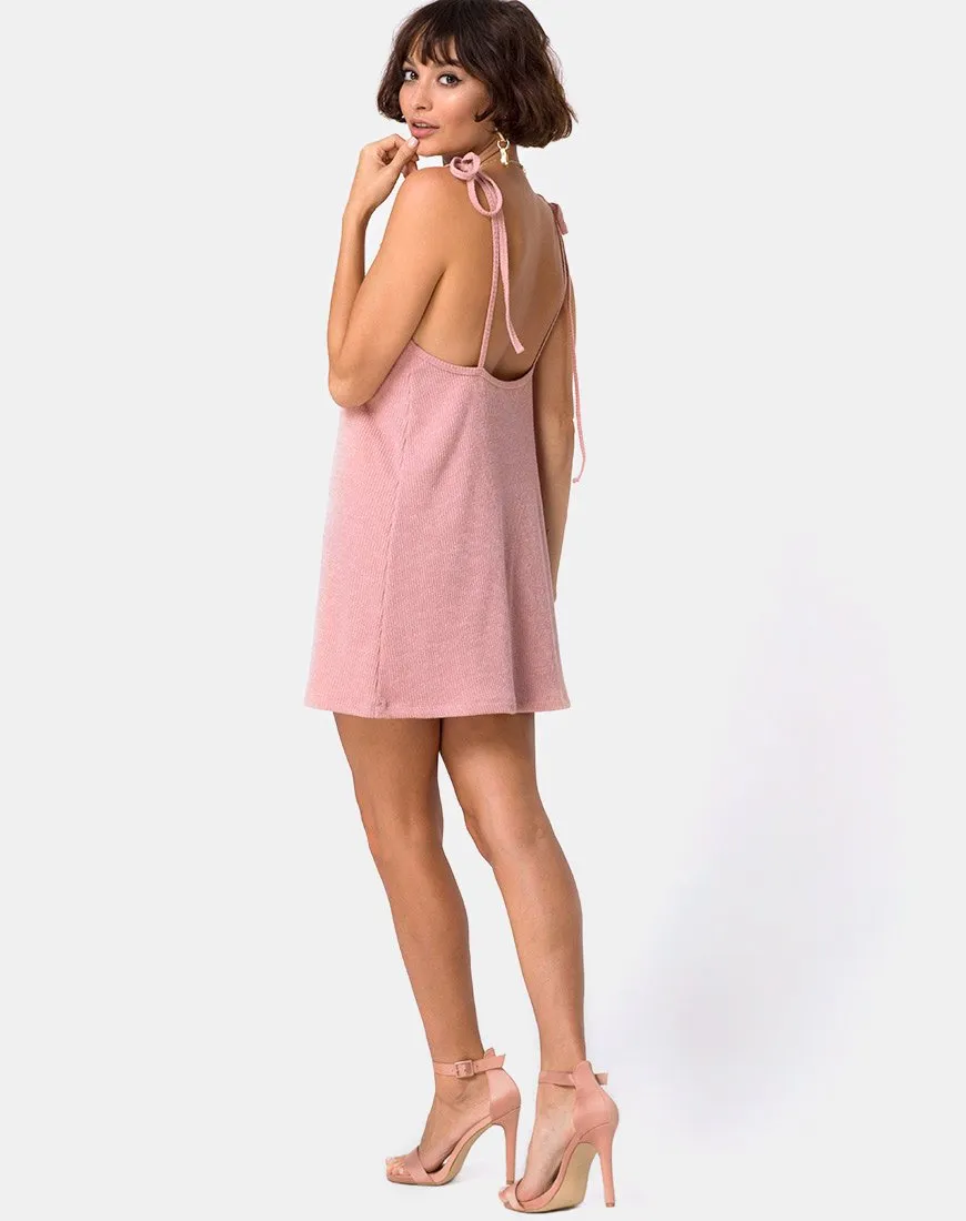 Yellav Slip Dress in Knit Crinkle Rib Pink