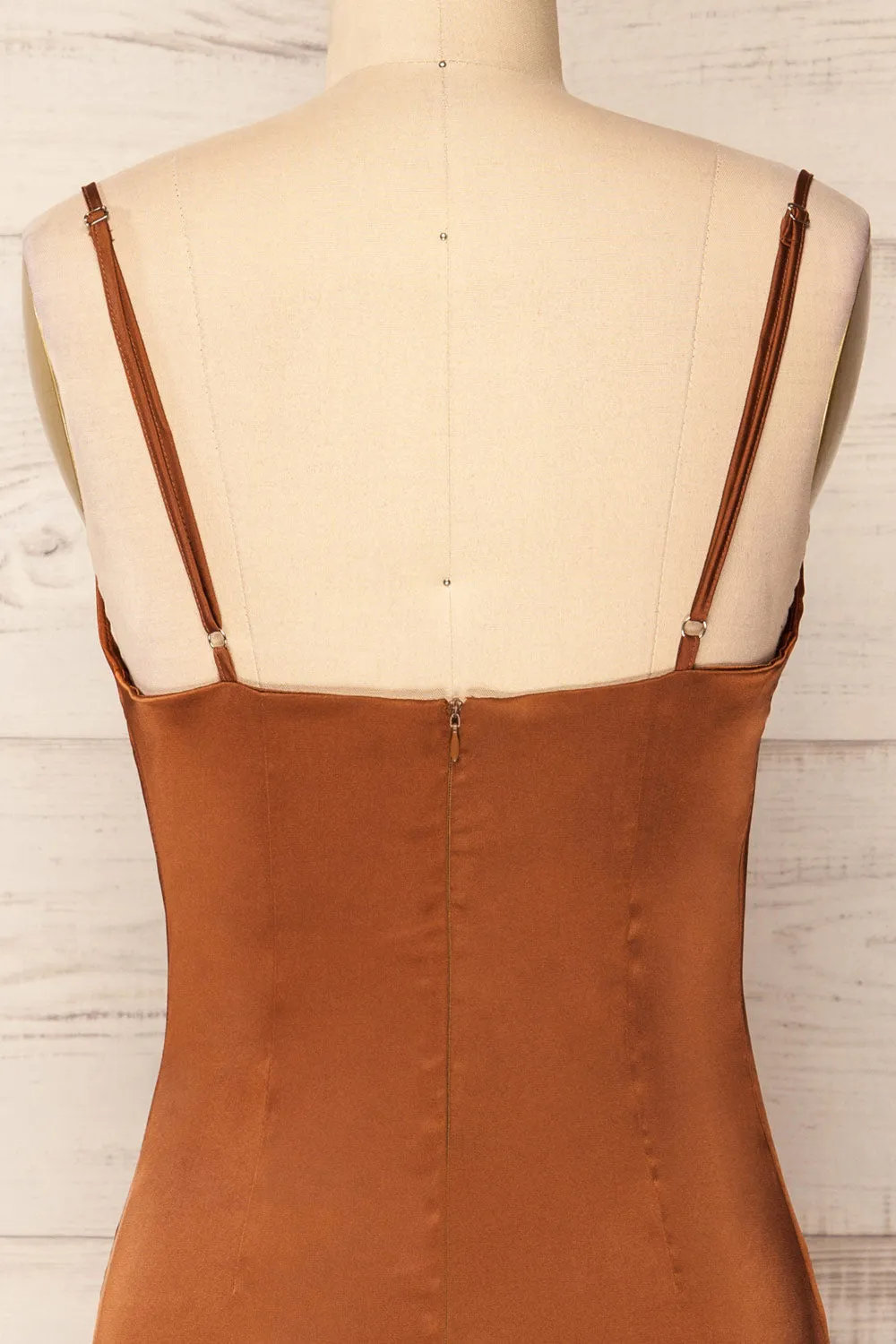 Youni | Short Brown Satin Slip Dress